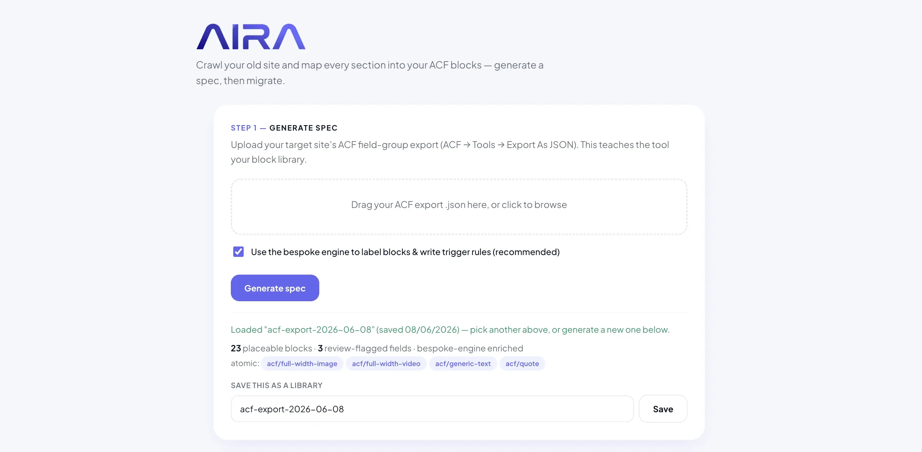 An ACF JSON field-group export open in a code editor