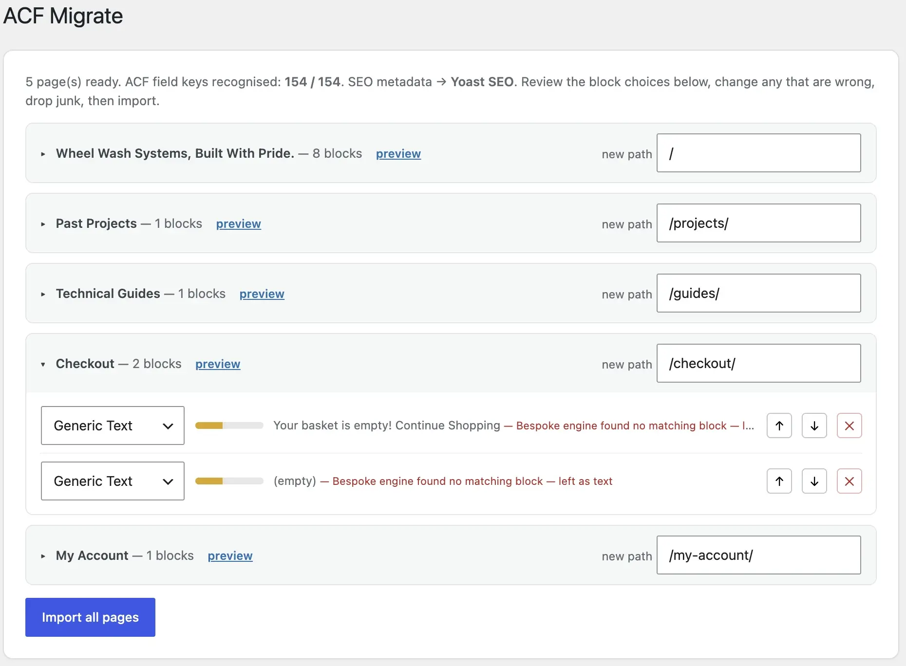 Orphaned WordPress shortcodes being identified and cleaned up after migration